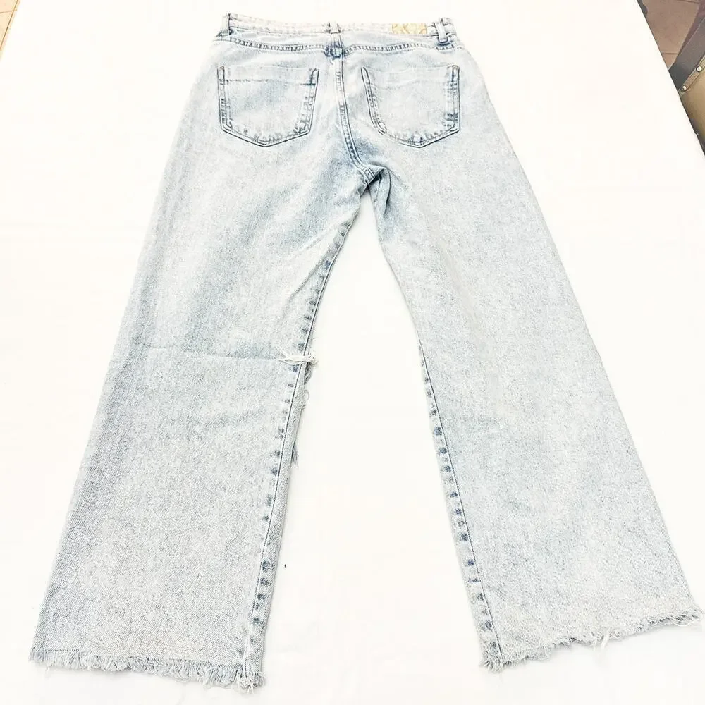 Zara Acid Wash Button Fly Denim Jeans Button Fly Straight Leg Size 8